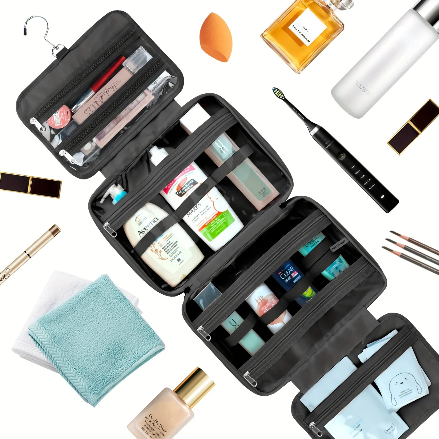 HZB-501 Handheld Makeup Bag - Sleek Black Design Travel Size Water-Resistant On-The-Go Beauty Essentials