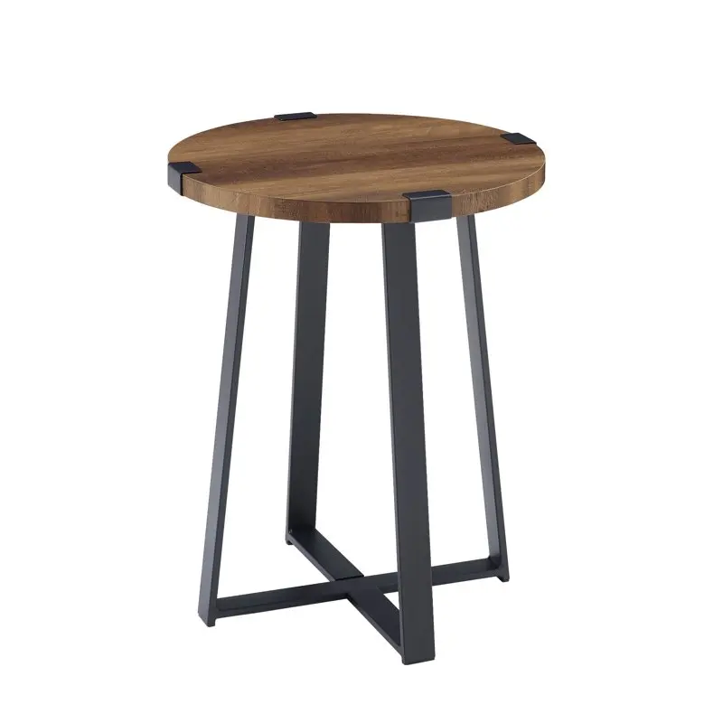 

Wood and Metal Round End Table, Reclaimed Barnwood