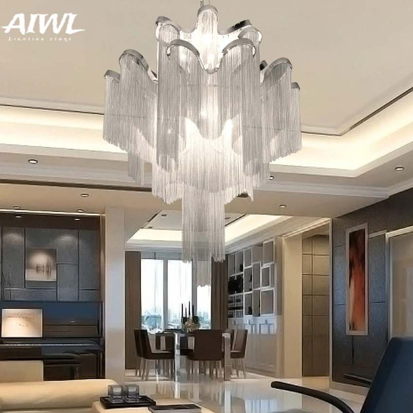 

Post-modern LED Chandeliers Nordic Designer Engineering Luxury Chain Tassel Aluminum Chain Decor Hinging Lamp Lighting Luminaire