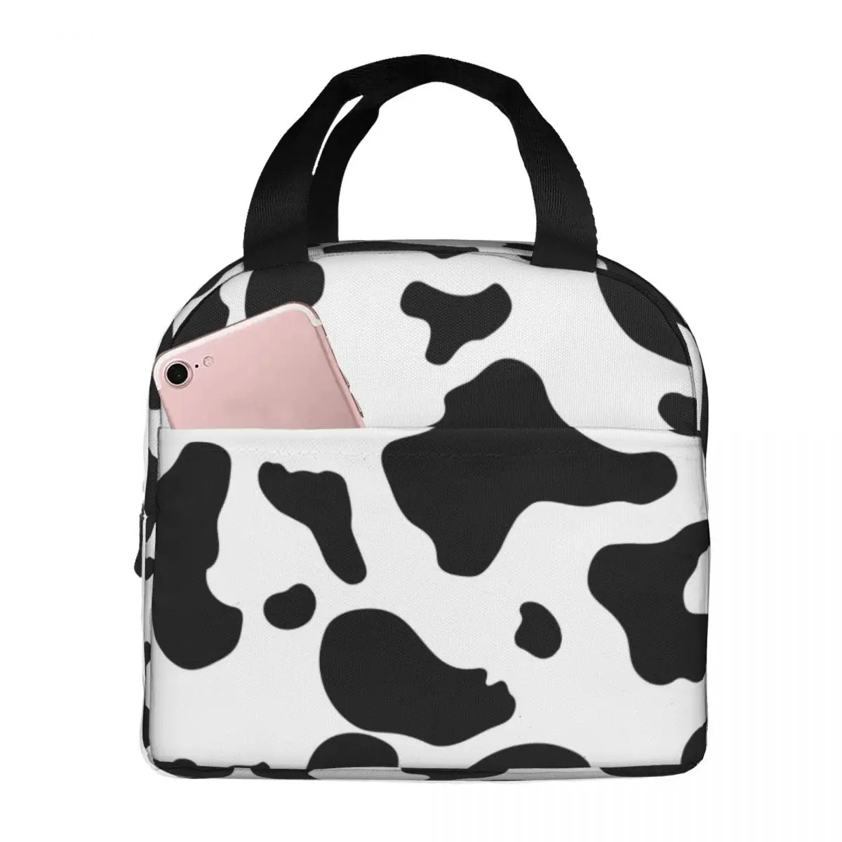 Lunch Bag for Women Kids Cow Pattern Insulated Cooler Bags Waterproof Picnic Animal Canvas Lunch Box Bento Pouch