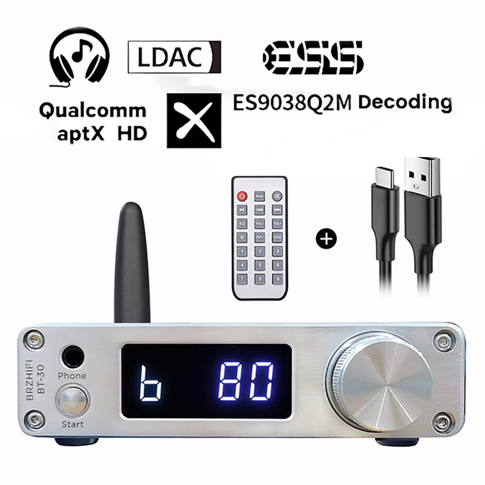 

Hi-fi Bluetooth Audio Decoder DAC ES9038 LCD QCC5125 APTX-HD LDAC 24Bit/96kHz Coaxial Optical RCA USB Remote Bluetooth Receiver