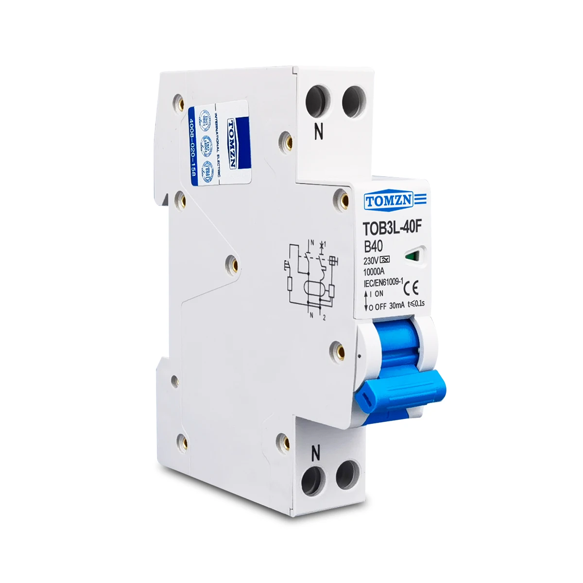 Кривой A типа B RCBO 1P + N 10KA дифференциальный автоматический выключатель