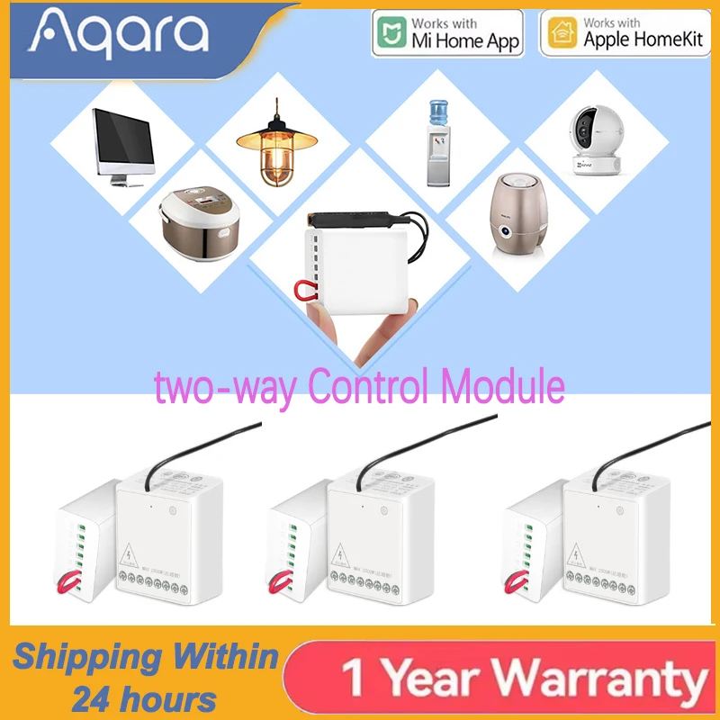Фото Двусторонний модуль управления Aqara, релейный переключатель, контроллер Zigbee, умные каналы таймера, работает с приложением для умного дома Xiaomi MiHome Homekit №1