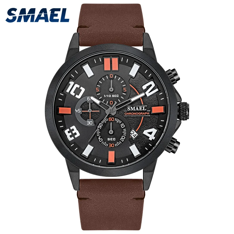 

New Smael relogio masculino Quartz Wristwatch Business Luminous Hands Leather Band SL-9095 Waterproof Fashion Casual Men's Clock