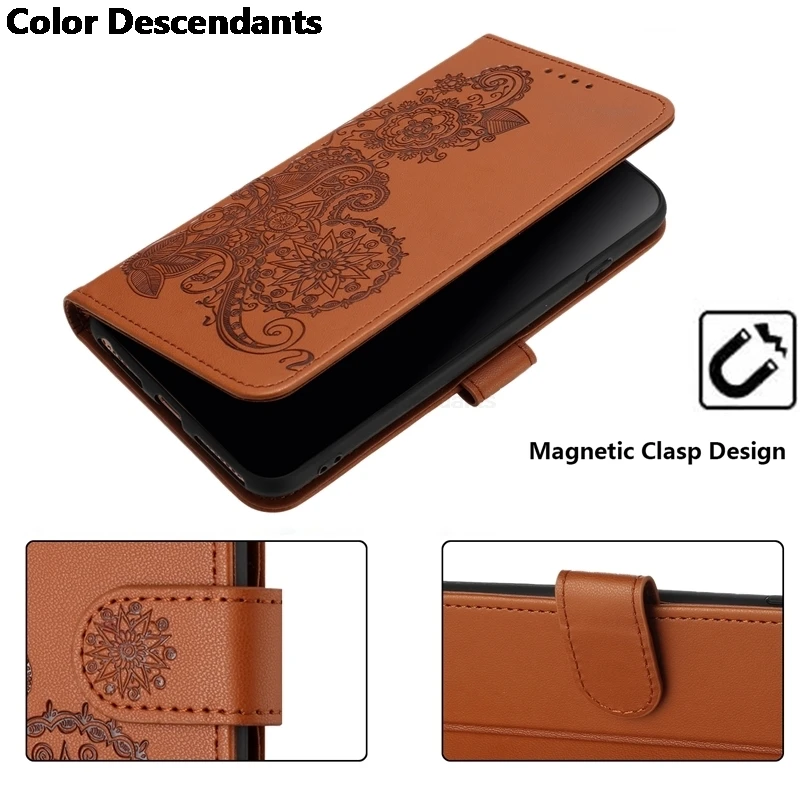 Чехол для iPhone 15 Pro Max 14 Plus 13 Mini 12 11 X XS XR 8 7 6 6s тисненый кожаный чехол-бумажник Datura