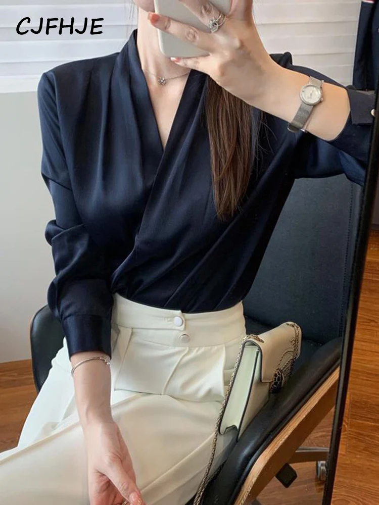 CJFHJE Шифоновая белая элегантная женская блузка Повседневная Свободная рубашка с