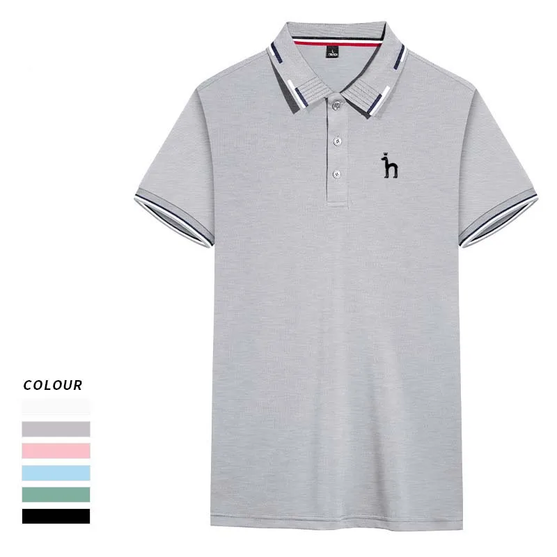 New Men's Solid Polo Golf Wear Shirt Lapel HAZZYS Short Sleeved Men Fashion Summer Thin Casual Loose Top Business Camping Hiking