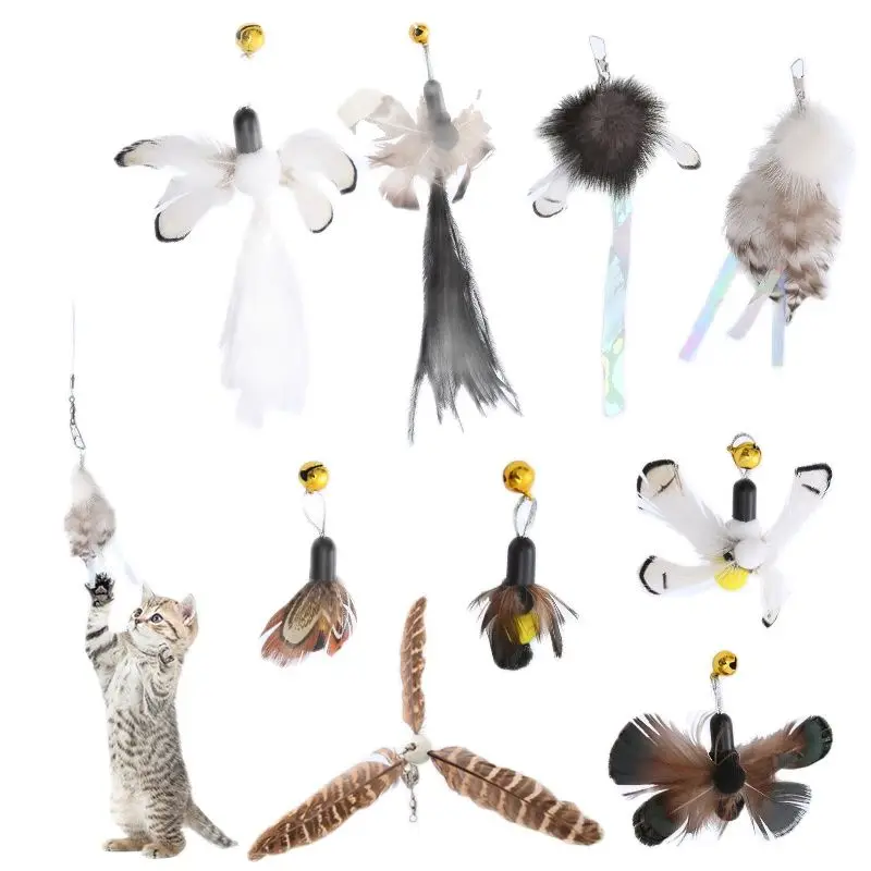 Feather Cat Toy Plush Insect Teasing Cat Stick Replacement Head Interactive Play Pet Products  Cat Toys Interactive