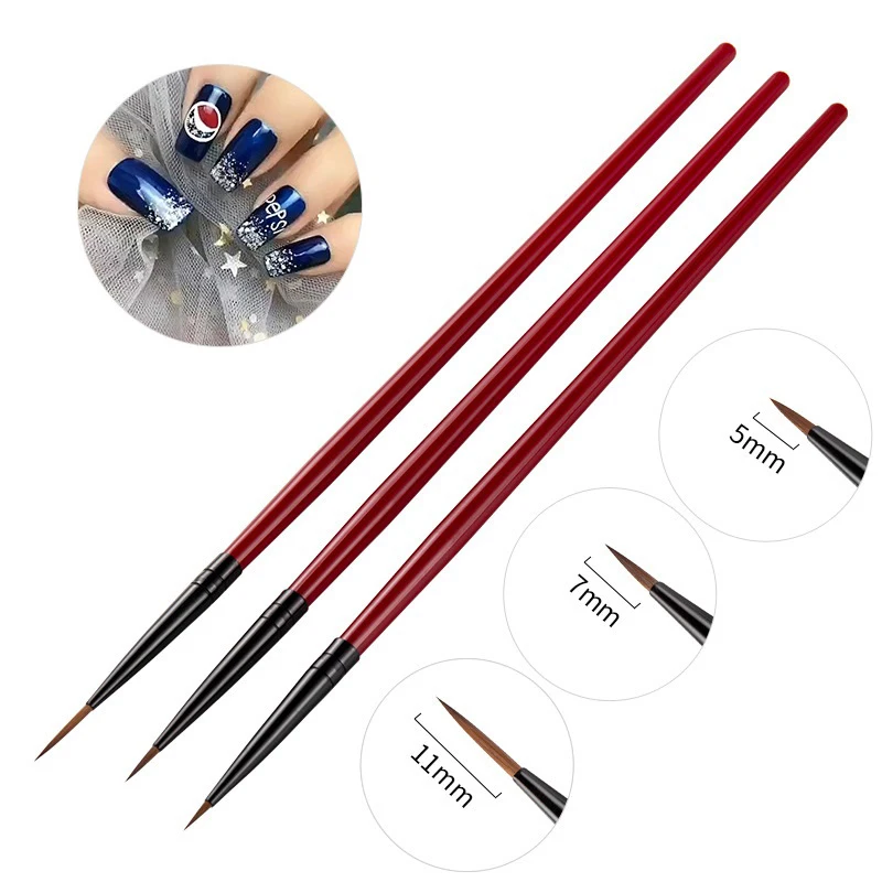 

3pcs Nail Art Liner Brushes Set UV Gel Painting Nail Art Design Fine Detail Brush Nail Drawing Pens Manicure Tool 5/7/11mm