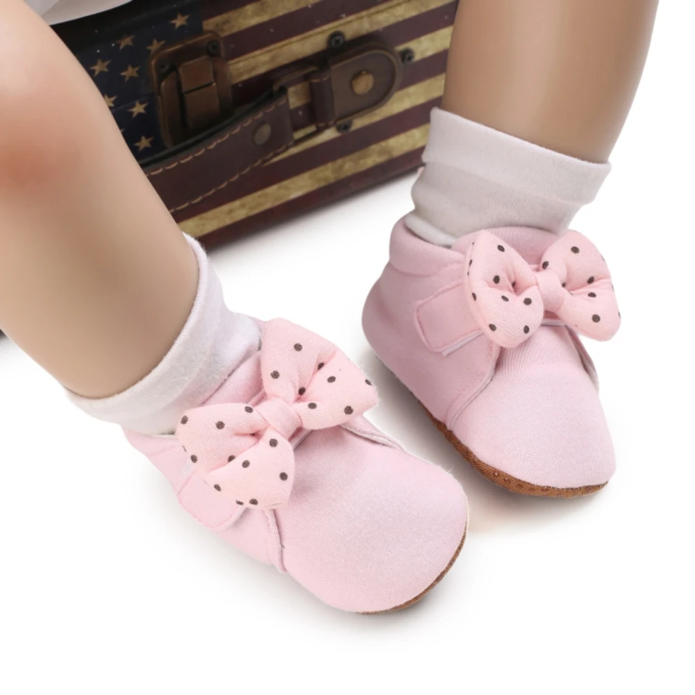 

Jlong Infant Girls Shoes Soft Sole Sneakers High-top Ankle Toddler Bowknot First Walker Spring Anti-slip Crib Shoes 0-18M