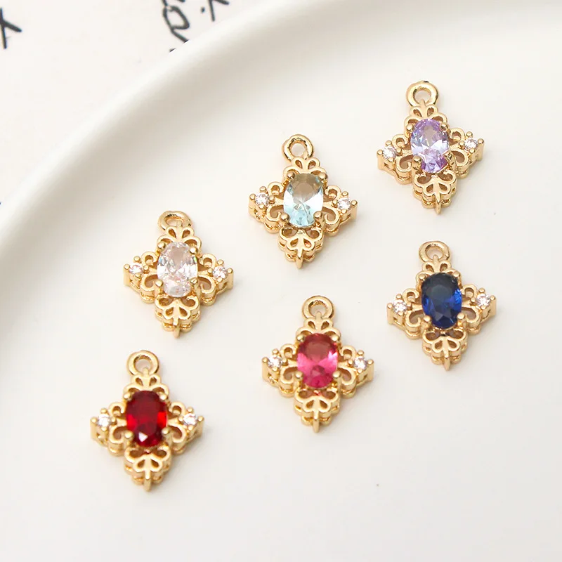 

1pcs Color-preserving Copper Micro-inlaid Zircon Hollow Pattern Diamond Pendant Antique Earring Material Handmade Charms