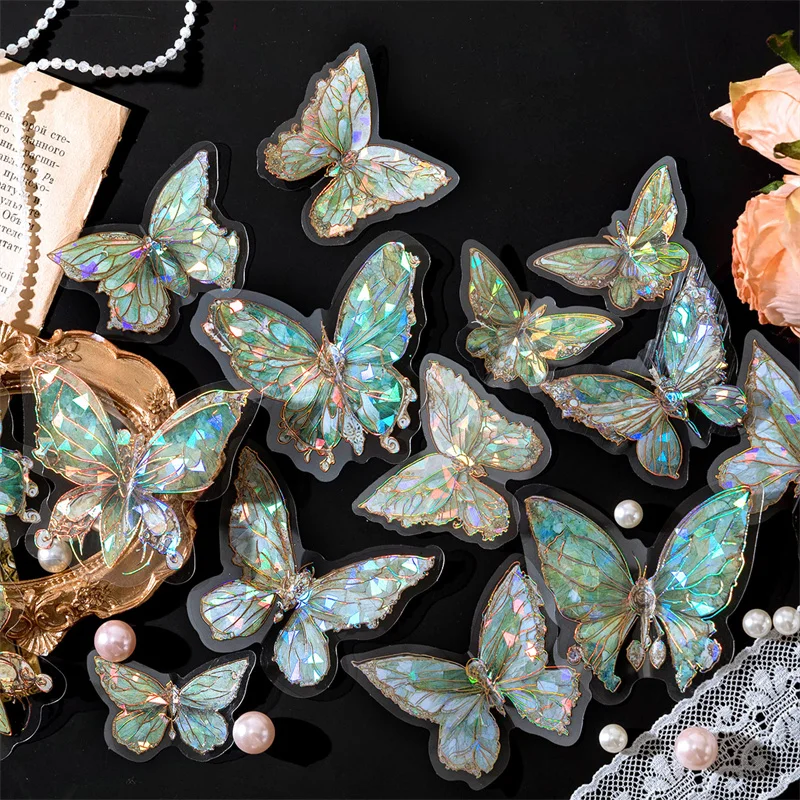 

30 шт. стереоскопические лазерные золотые наклейки-бабочки, товары для домашних животных, границы для скрапбукинга, справочник «сделай сам», декоративный материал 180*105 мм