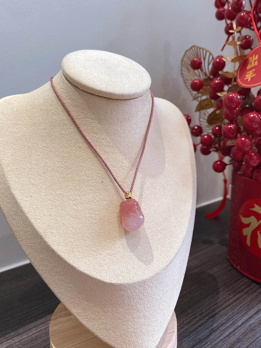 Деввять тети Тай розовый агат удача маленькое ожерелье плетеная веревка ручной