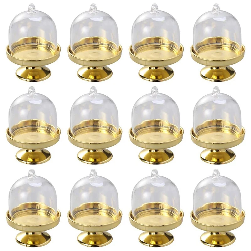 

12-Piece Mini Cake Stand Chocolate Cake Candy Display Board with Lid for Birthday and Wedding Supplies (Golden Base)