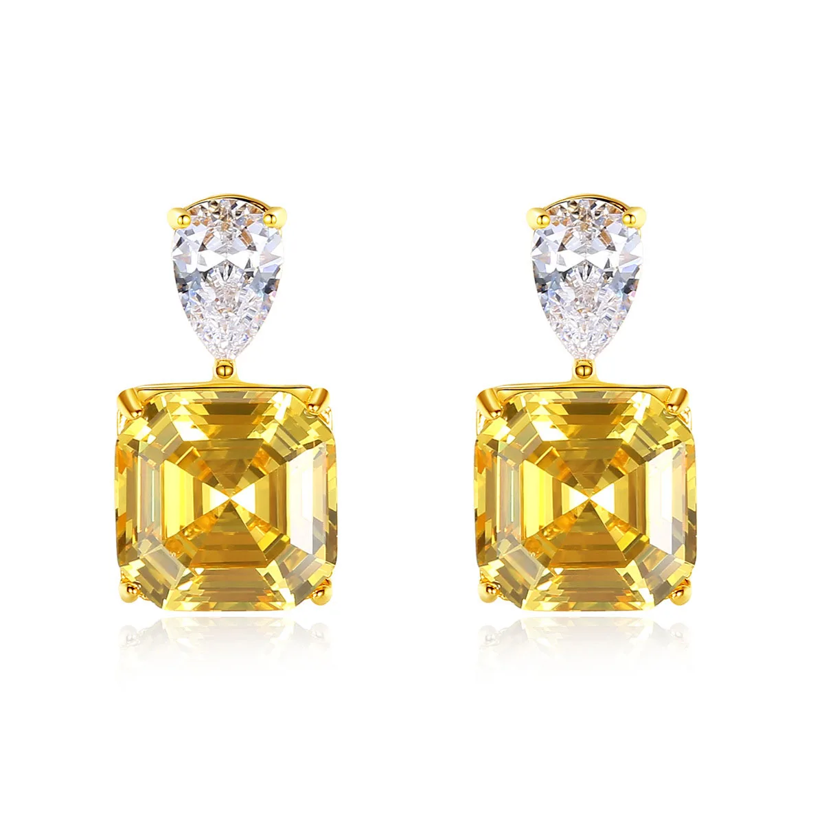 

European and American earrings advanced sense S925 silver pendant earrings Yellow zircon square high-end accessories luxury acce