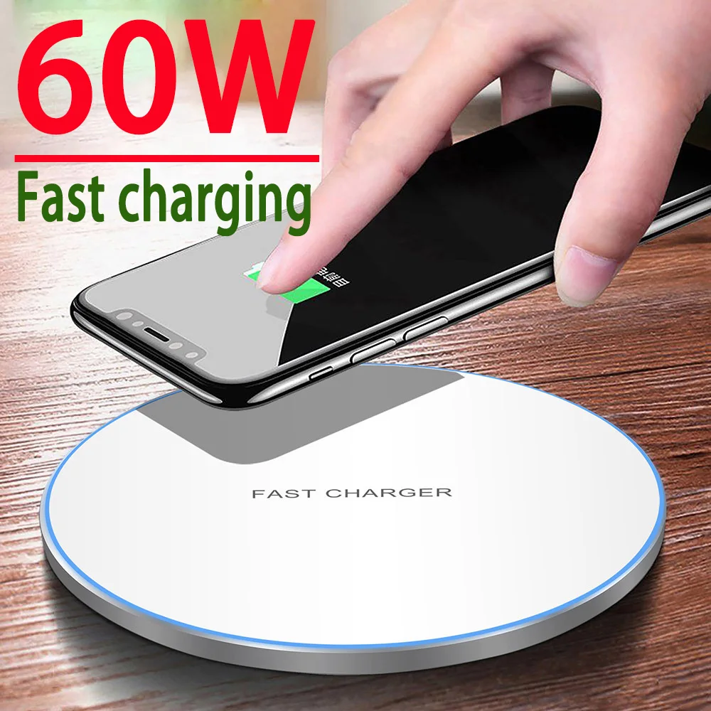 

60W Qi Wireless Charger For iPhone 13 12 11 Pro XS Max Mini X XR Induction Fast Wireless Charging Pad For Samsung Xiaomi Huawei
