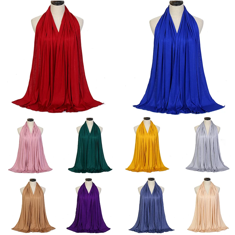 

Mercerized Cotton Hijab Scarf Women Muslim Long Shawl Plain Jersey Scarves Soft Turban Tie Head Wraps Solid Color Modal