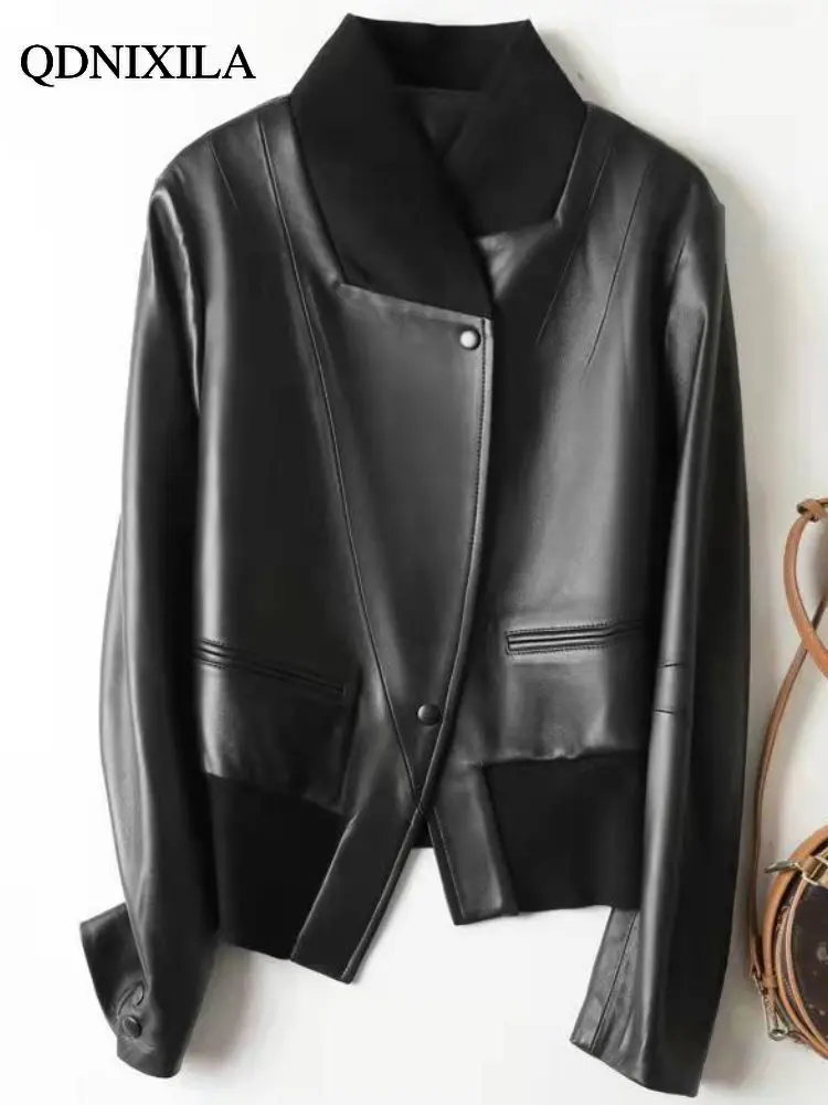 Jackets for Women Asymmetric Design Women's Leather Jacket Korean Fashion Short Coat Imitation Sheepskin Jacket Woman