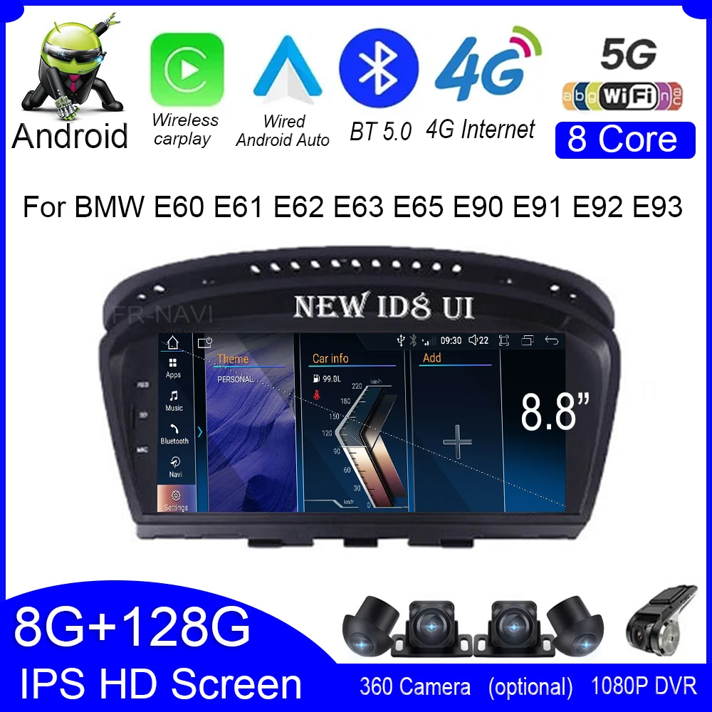 

Автомагнитола для BMW E60 E61 E62 E63 E65 E90 E91 E92 E93, мультимедийный проигрыватель на Android 12, с 4G Lte, видеоплеером, GPS-навигацией, 8,8 дюйма