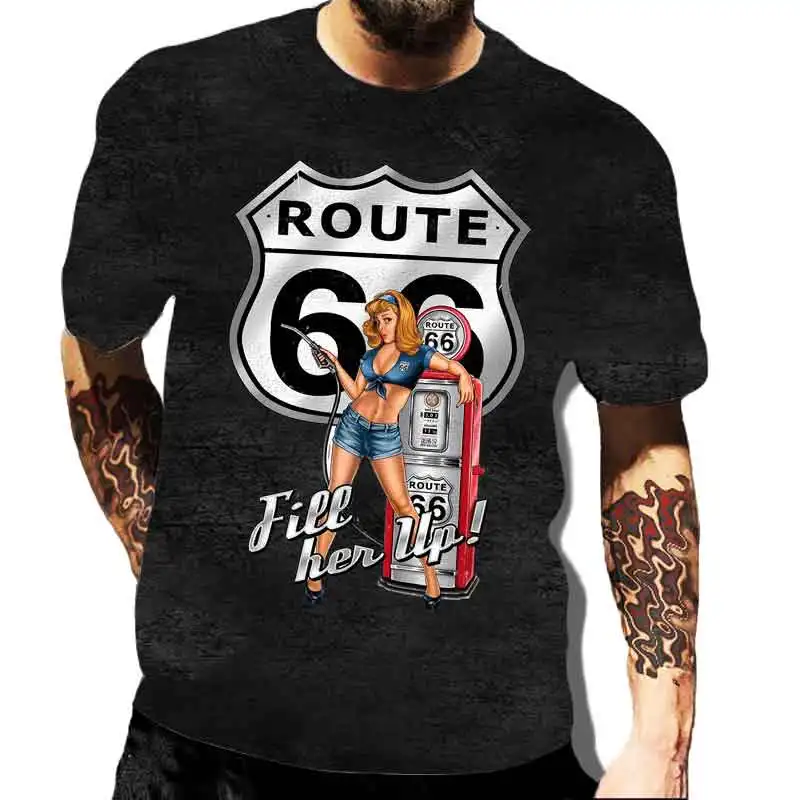 

2022 Summer New US Route 66 SERIES T-shirt Short-sleeved Casual Top O-neck T-shirt Men's T-Shirt Retro Sweatshirt