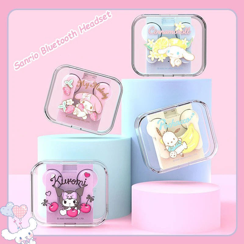 

Kawaii Sanrio, Hello Kitty Kuromi Cinnamoroll Мультфильм Bluetooth гарнитура Pachacco In-ear шумоподавляющие Симпатичные беспроводные наушники