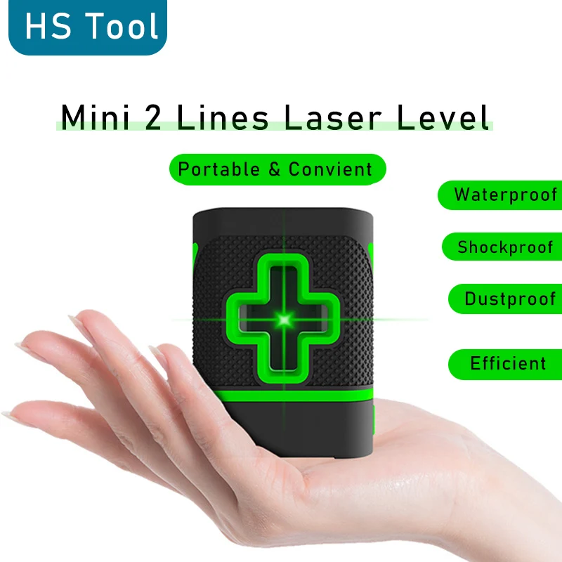 HS Tool Mini 2 Lines Laser Level Green Cross Line 1V1H Super Powerful Beam with Lithium Battery Portable | Инструменты