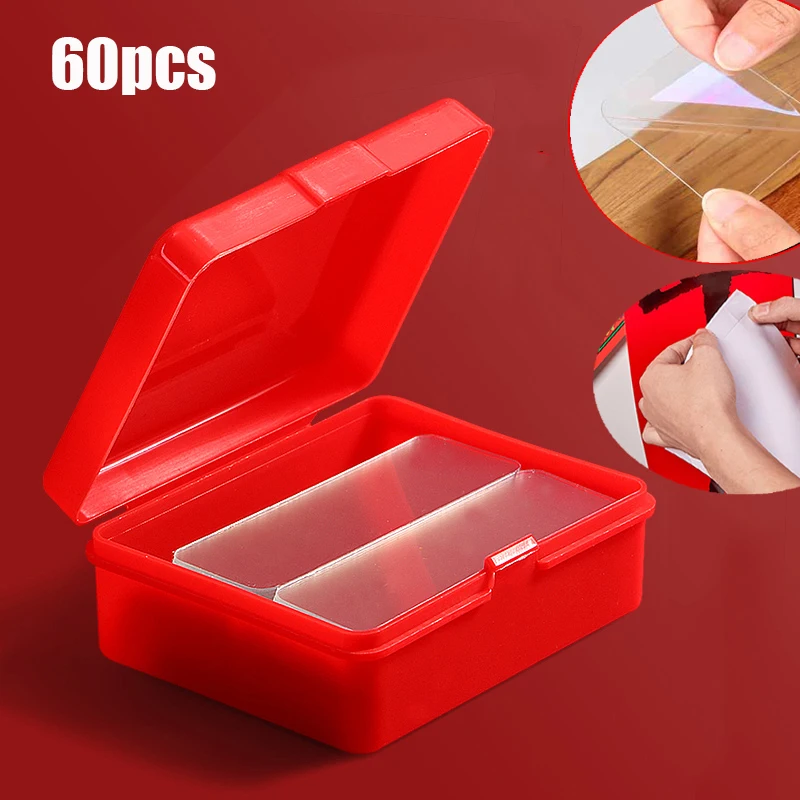 

60Pcs Double Sided Tape PVC Tape Reusable Waterproof Wall Sticker Non-marking And Washable Self adhesive Transparent Tapes