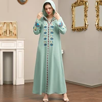 wepbel women muslim dress hooded maxi arab abaya djellaba long sleeved embroidered casual ethnic dress turkey ramadan kaftan