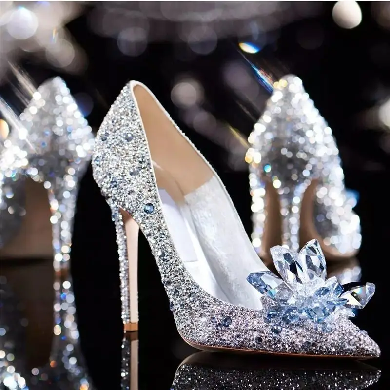 

2022 Newest Cinderella Shoes Rhinestone High Heels Women Pumps Pointed toe Woman Crystal Party Wedding Shoes 5cm/7cm/9cm