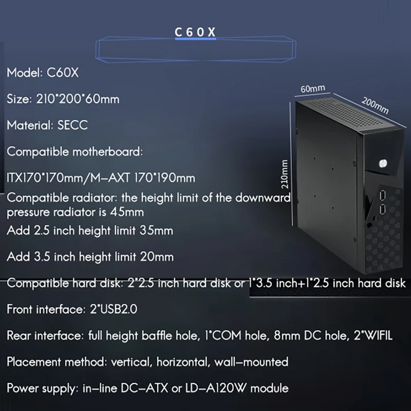 Чехол для мини-компьютера C60X с настенным креплением USB2.0 ITX MATX чехол рабочего