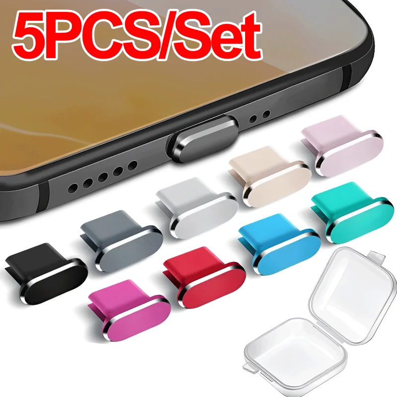 

5Pcs Metal Type-C Dust Plug USB Charging Port Protector Anti-dust Plug Cover Cap for Samsung Huawei Xiaomi Phone Dustplug Caps