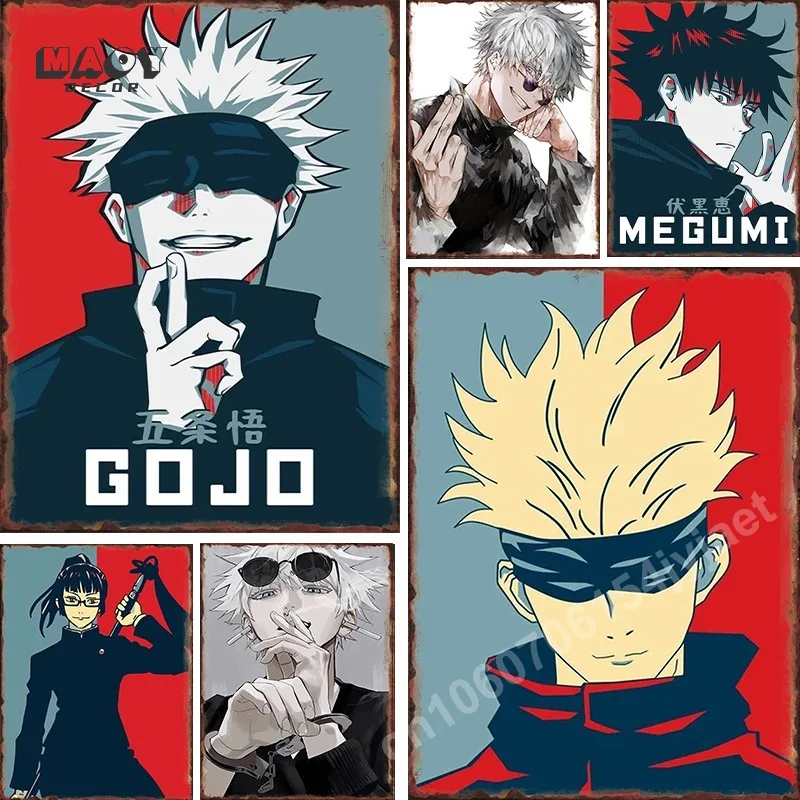 

Японское аниме juютсу кайсен металлические знаки Gojo Satoru Megumi Sukuna настенное искусство металлические жестяные стены для гостиной домашний декор