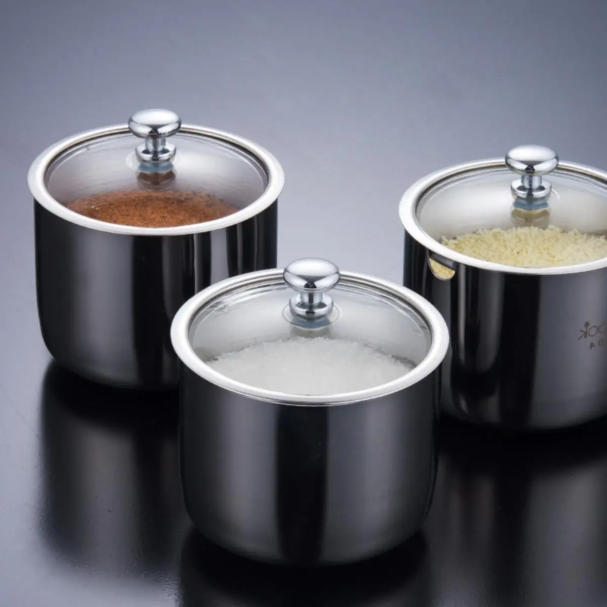 

Seasoning box 304 stainless steel seasoning jar set Household kitchen seasoning bottle seasoning bottle salt jar three sets