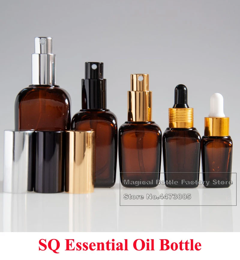 10pcs/pack Portable Amber Glass Essential Oil Spray Bottles Mist Sprayer Container Travel Refillable Bottle Transparent Brown