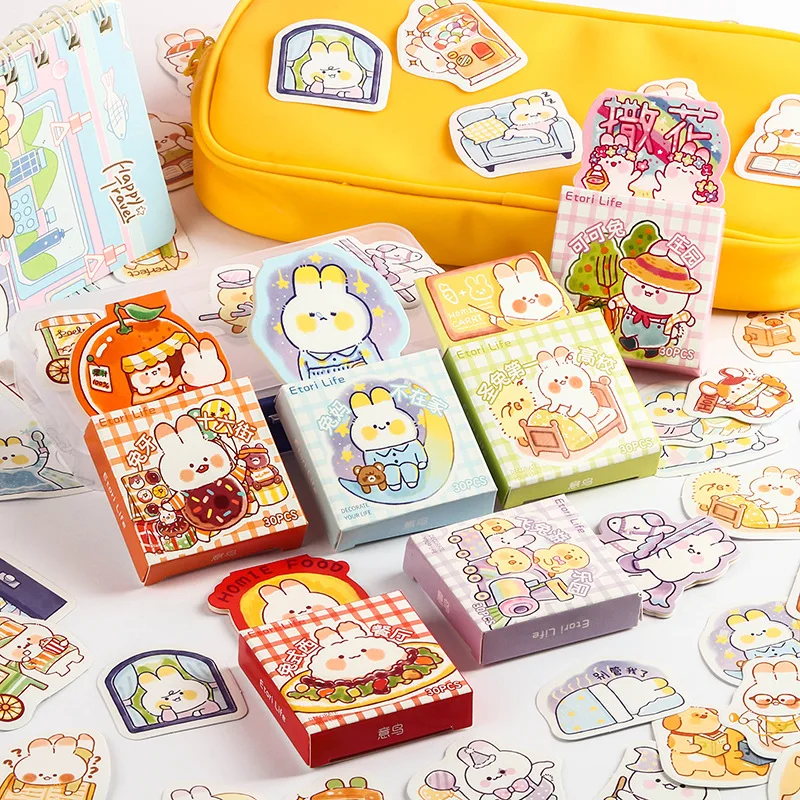 

30pcs/pack Box Stickers Kawaii Homie Rabbit City Series Cartoon Cute Hand Account Material Decorative Stickers 6 Types