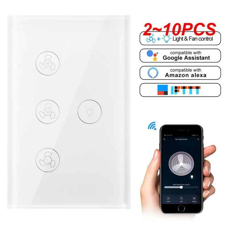 

2~10PCS Timing Lamp Controller Touch Glass Panel No Neutral Wire Required Ceiling Fan Lamp Switches Tuya Wireless Remote Control