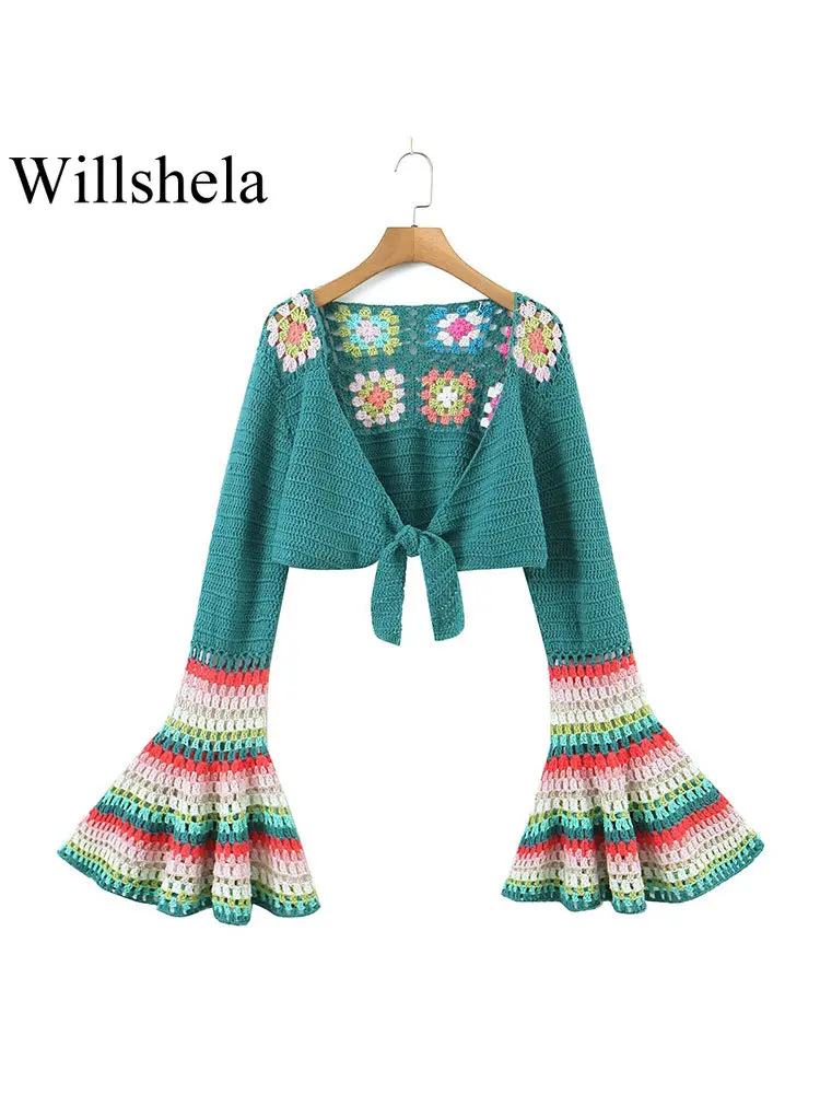 

Willshela женский модный свитер ручной вязки, винтажный женский шикарный наряд с длинным рукавом