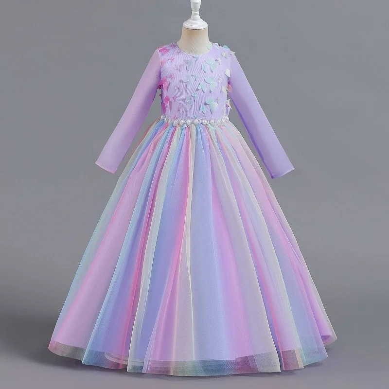 

Новинка фиолетовое платье принцессы с длинными рукавами модное вечернее платье для вечеринки и банкета для больших мальчиков подарок на де...