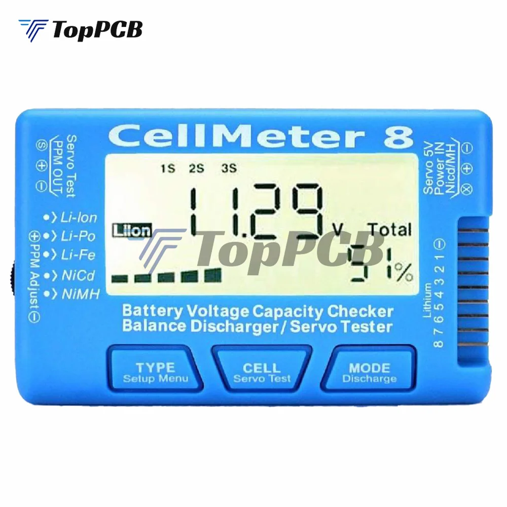 ЖК-цифровой измеритель емкости батареи, измеритель емкости батареи RC CellMeter8 2-8S 4-8S сервопривод LiPo Li-lon NiMH, тестер батареи RC CellMeter7
