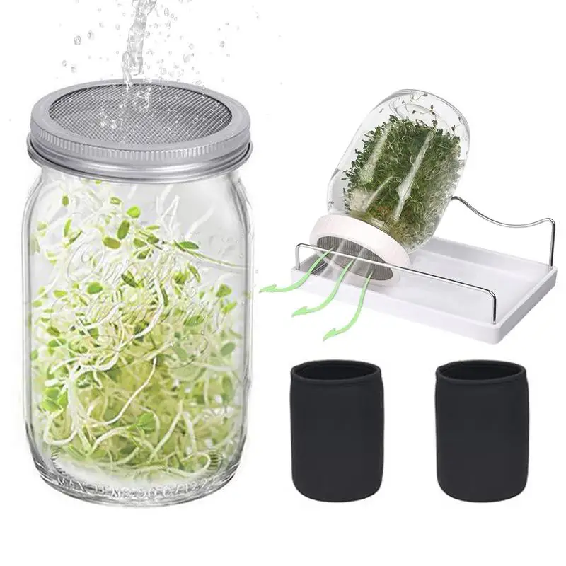 Seed Sprouting Jars Wide Mouth Sprouting Jars With Stainless Steel Sprouting Lids Seed Sprouter Germination Cover Kit For Mason