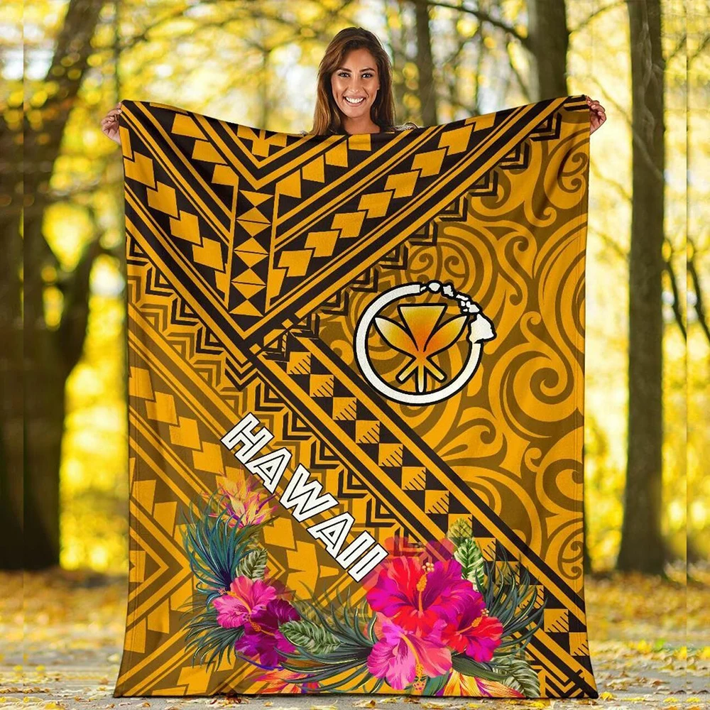 

CLOOCL Polynesia Flannel Blankets 3D Graphics Fashion Hawaiian Striped Printed Throw Blanket Portable Keep Warm Travel Quilt