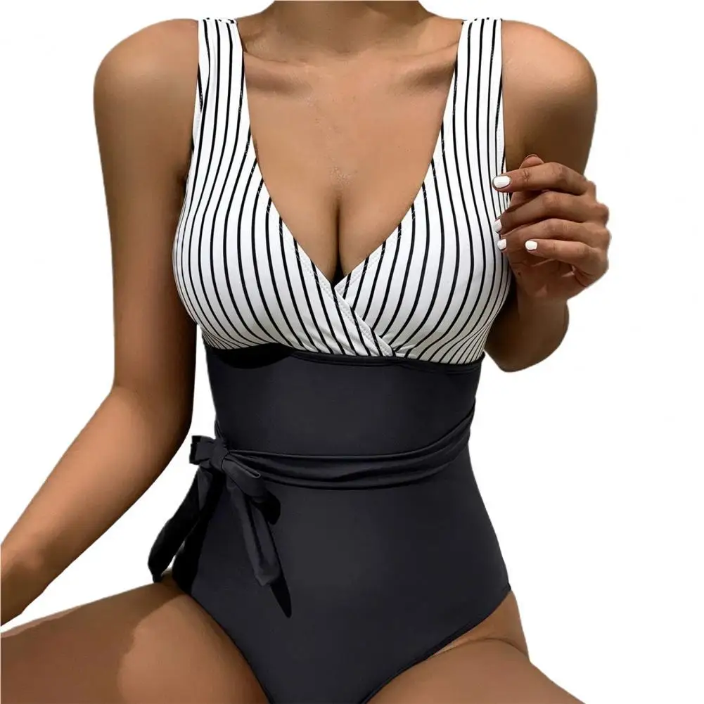 

Sexy One Piece Swimsuit Push Up Swimwear Women Deep V Neck Contrast Colors Tummy Control Summer Monokini for Brazil Beach 2022
