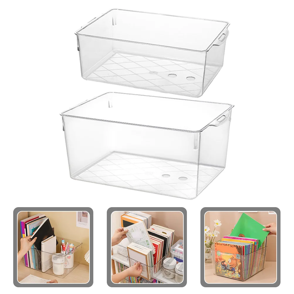 

2pcs Multifunctional Office Indoor Clear Storage Box Clear Storage Bins Storage Containers Classroom Book Bins