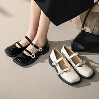 women oxford shoes square toe double strap shoes pearls buckle mary jane low heels leather casual shoes for girls student new