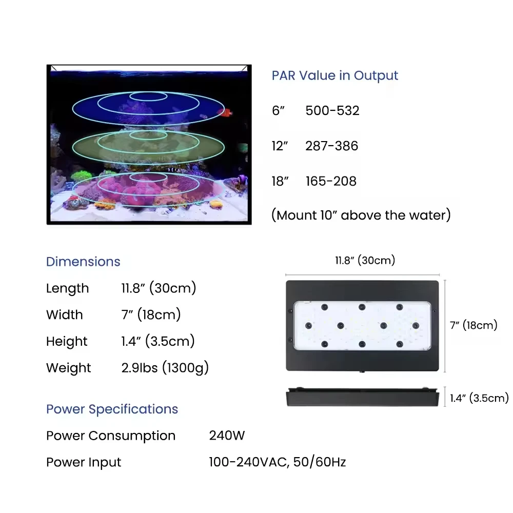 Фото Светодиодный светильник AIPAI 240W для аквариумов и рифовых систем A8SE/A8Pro с полным спектром, управлением по Wi-Fi через приложение, для коралловых рифов и морских аквариумов, со светодиодными бусинами №5