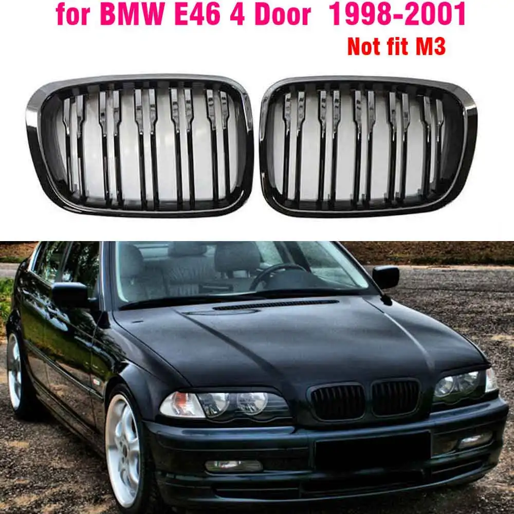 

Double-line Style Gloss Black Front Kidney Grille Slat Style Grill For BMW E46 4 Doors 1998 1999 2000 2001 Car Styling