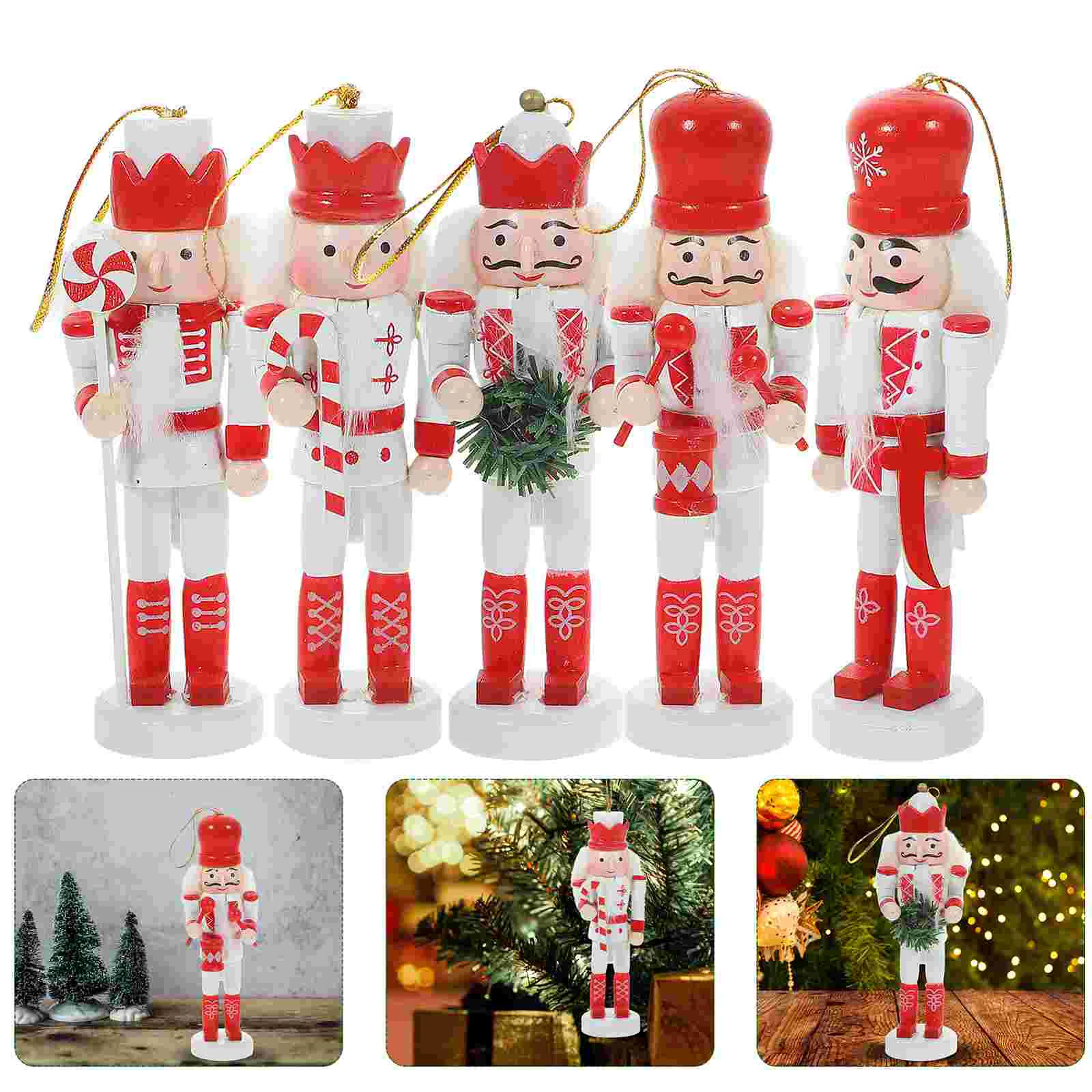 

5 Pcs Ornaments Nutcracker Decoration Figure Hanging Christmas Traditional Wood Nutcrackers Craft Festival
