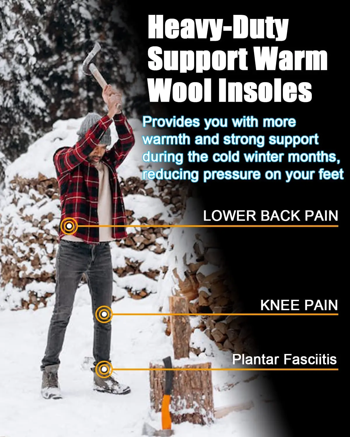 Walkomfy Warm Wool Orthopedic Insoles Winter Thick Outdoor Shoe Pad Inserts Warm Work  Arch Support Orthotics Plantar Fasciitis