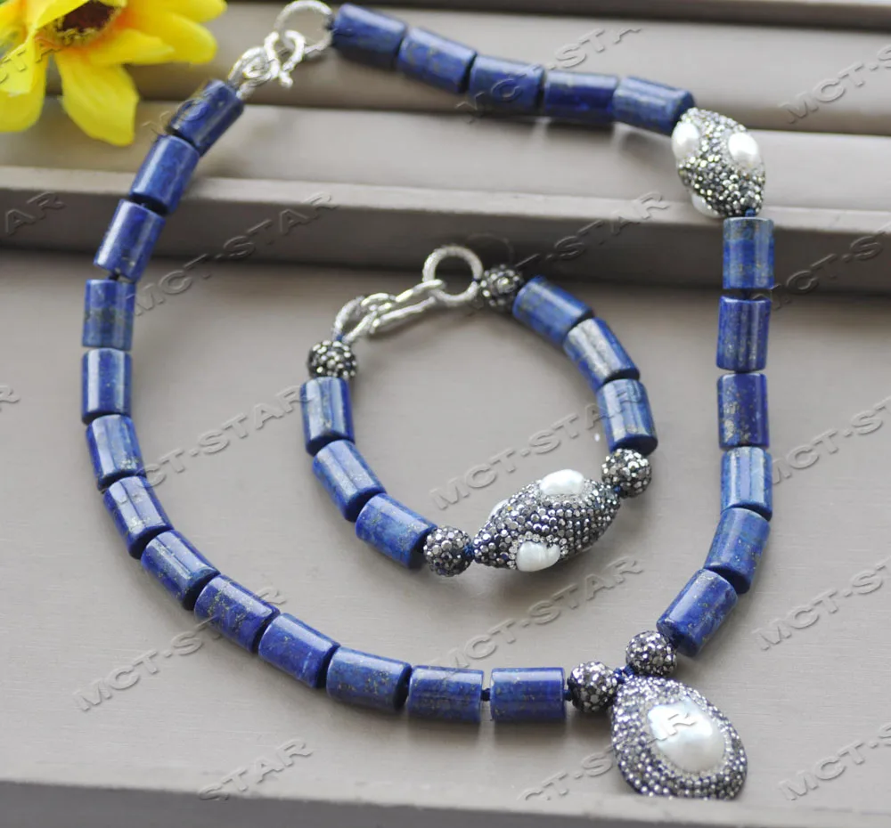MCT · Звезда Z12327 Set14mm синий цилиндр Лазурит ожерелье жемчуг CZ кулон браслет