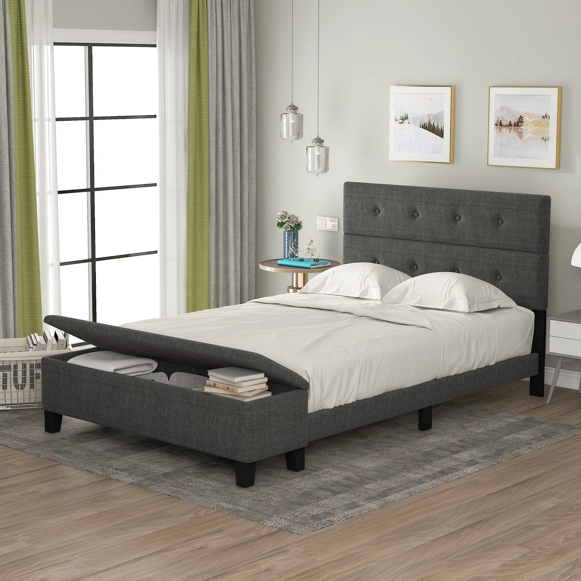

Upholstered Full Size Platform Bed with Storage Case Gray